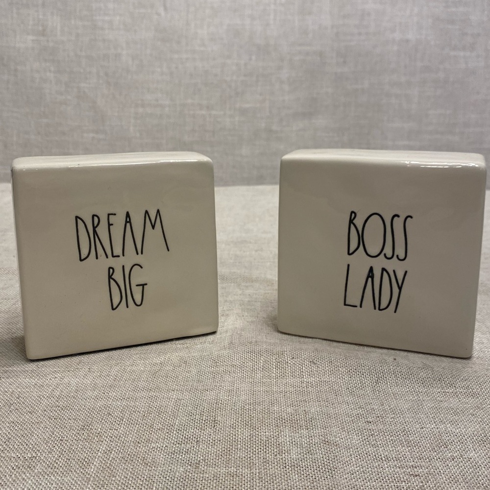 Rae Dunn artisan collection Magenta ceramic ‘Boss Lady’ and ‘Dream Big’ 4x4.